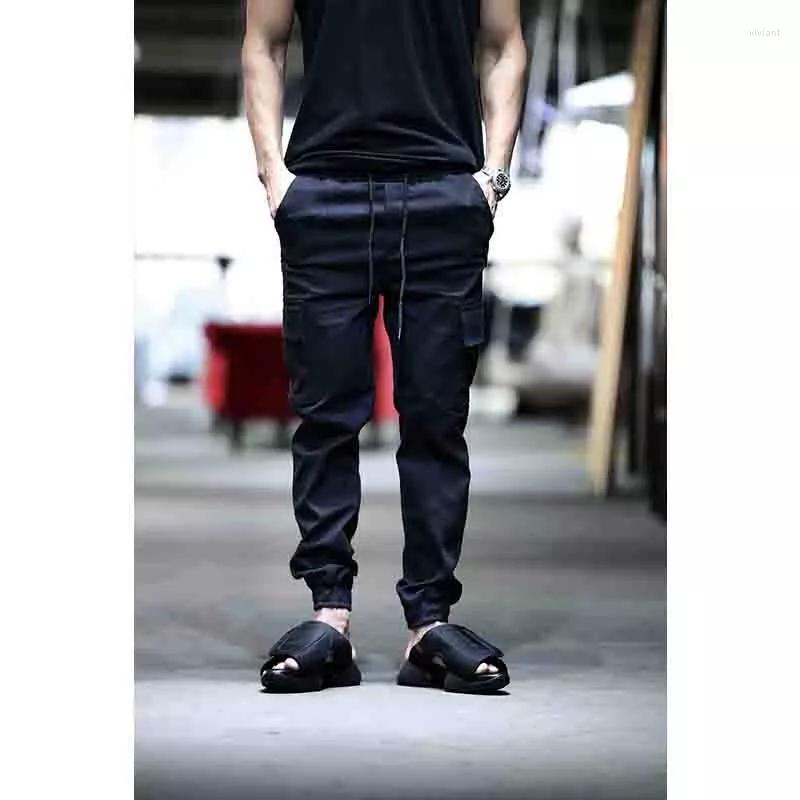 

Men's Pants Men's Solid Color Lace Up Three-dimensional Pocket Closing Foot Trend Casual Small Leg Hip Hop Street Large, Black