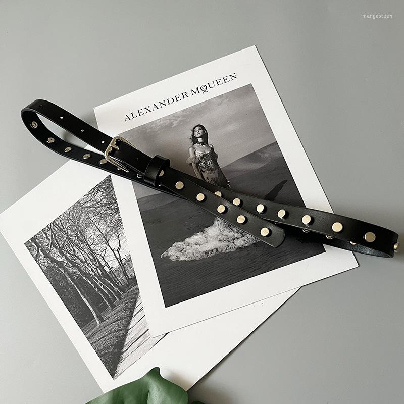 

Belts Square Buckle Rivet Ecoration Alloy Long Belt Female Thin Waistband Leather Korean Waist Strap Coat Decorations, Black
