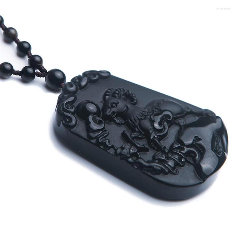 

Pendant Necklaces Natural Black Obsidian Gem Stone Sheep Shape Necklace 50x33x10mm
