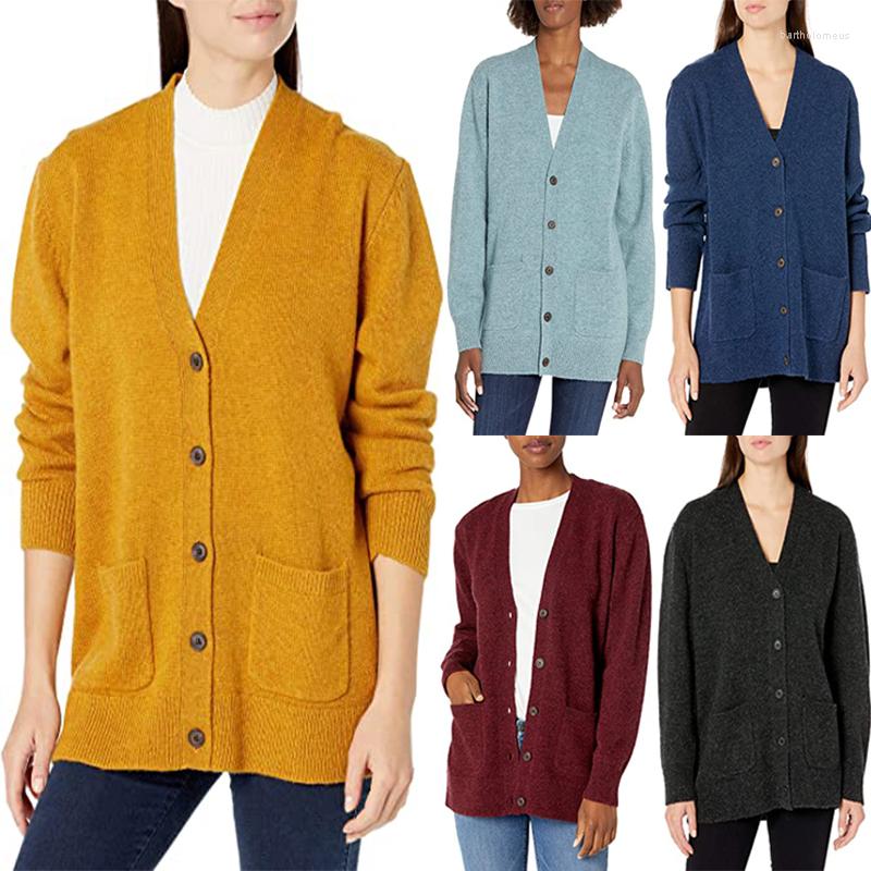 

Women's Knits V Neck Women Button Solid Color Cardigan 2022 Long Sleeve Sweater Autumn Winter Knitted Loose Oversized Jumper Casual, Blue