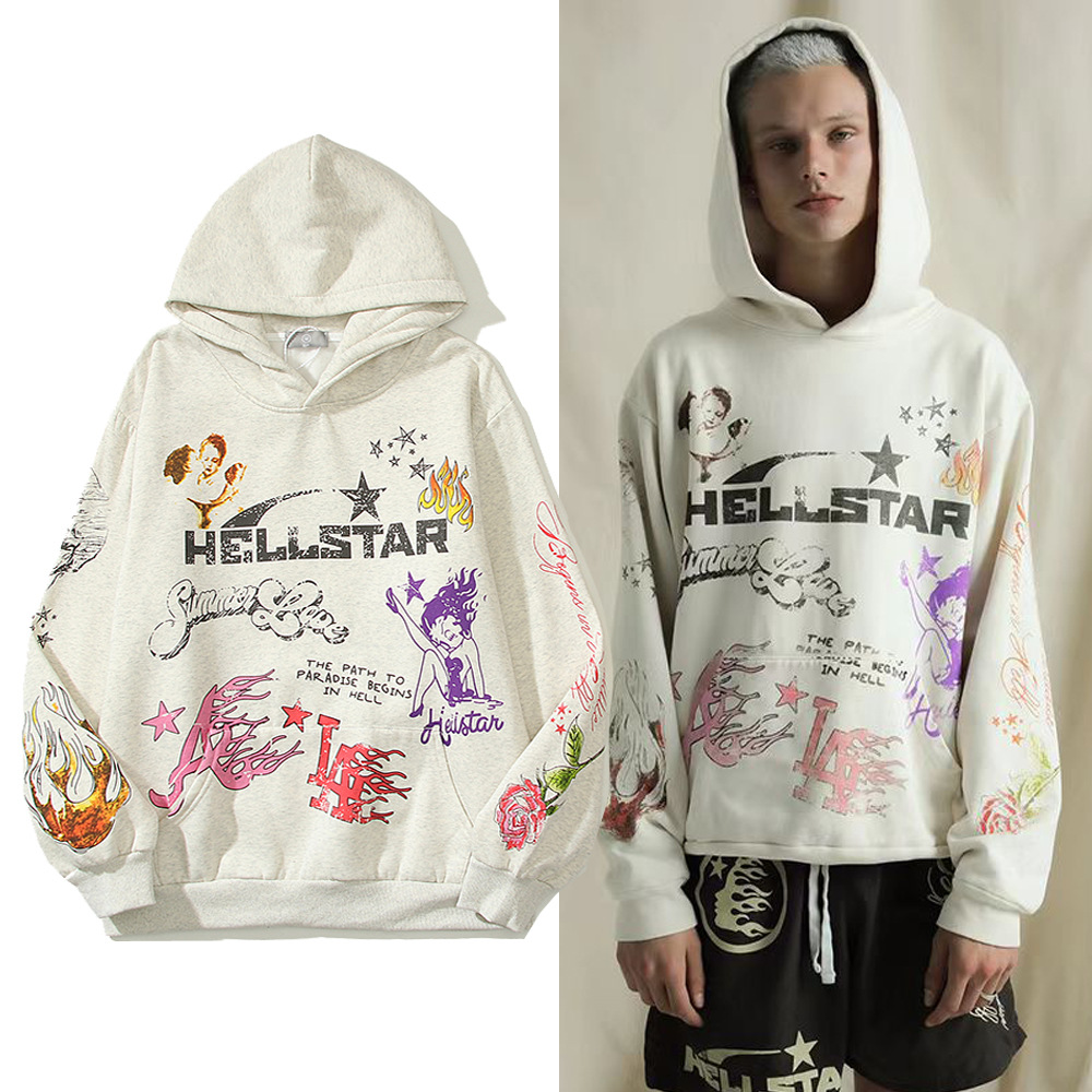 

2023 Sweatshirt Hoode Plus Size Skull Doodle Printed Hip Hop Men's Hoodies & Sweatshirts 23SS, Gray