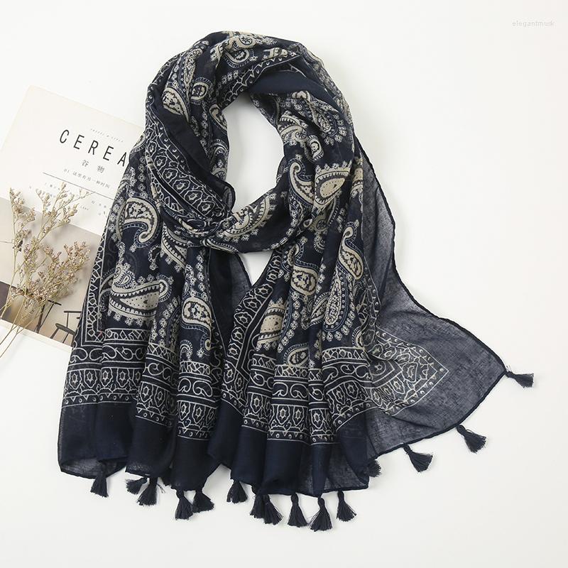 

Scarves Paisley Print Cotton Hijab Women Navy Scarf Female Autumn 2022 Cashew Uneven Spain Shawl Headscarf Bandana