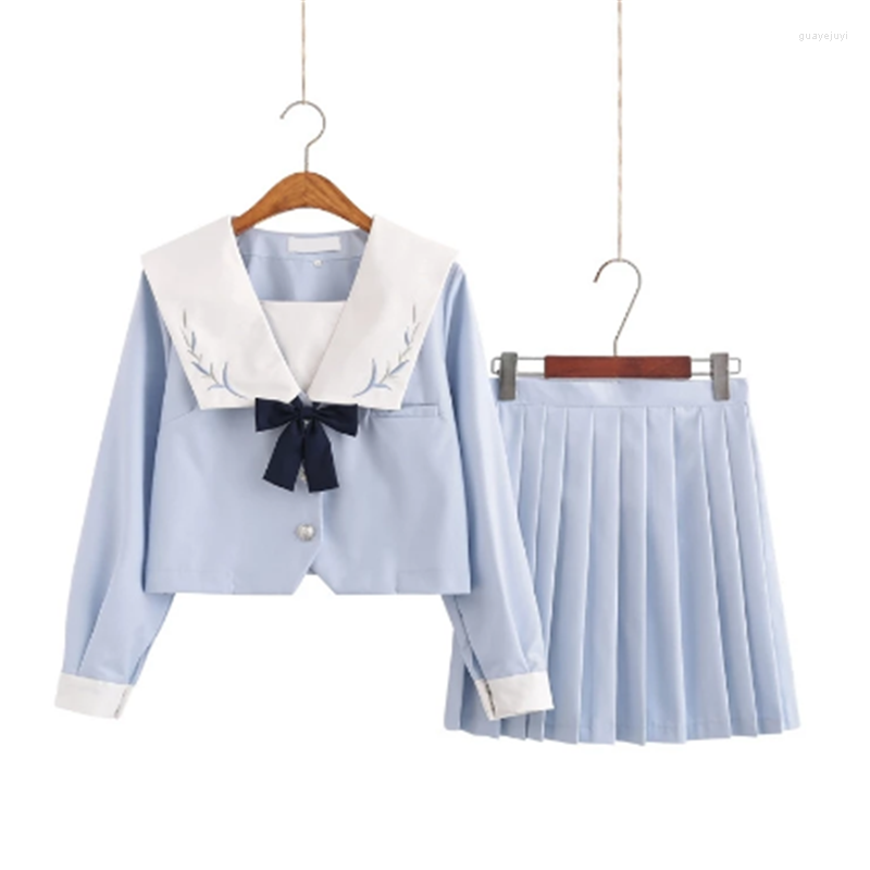 

Clothing Sets Japanese School JK Uniform Long Short Sleeve Shirt Pleated Skirt Suits Teenage Girls Cheerleading Chorus Party Sailor Uniforms, Short sleeve sets