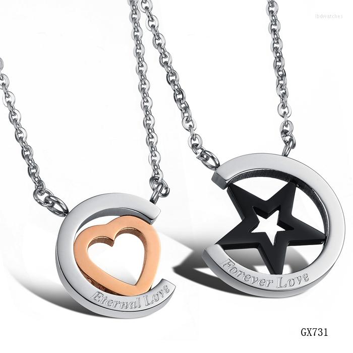

Pendant Necklaces Stainless Steel Stars And Heart Couple Necklace GX731