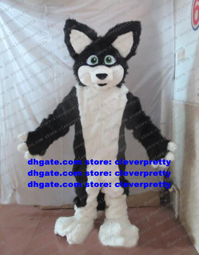 

Black White Long Fur Furry Wolf Mascot Costume Fox Husky Dog Fursuit Border Collie Adult Character Brand Image Put On Nice zx715, As in photos