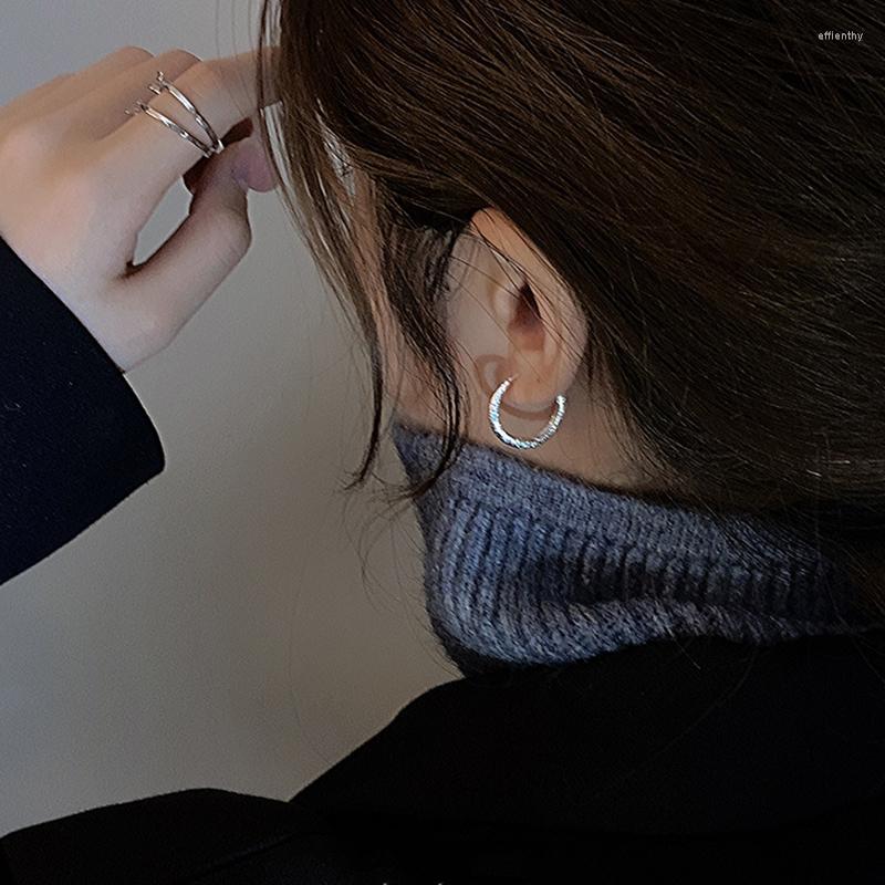 

Hoop Earrings SRCOI Dainty Simple Shiny Silver Color Medium Geometric Texture Round Circle Fancy Gift For Her Daliy