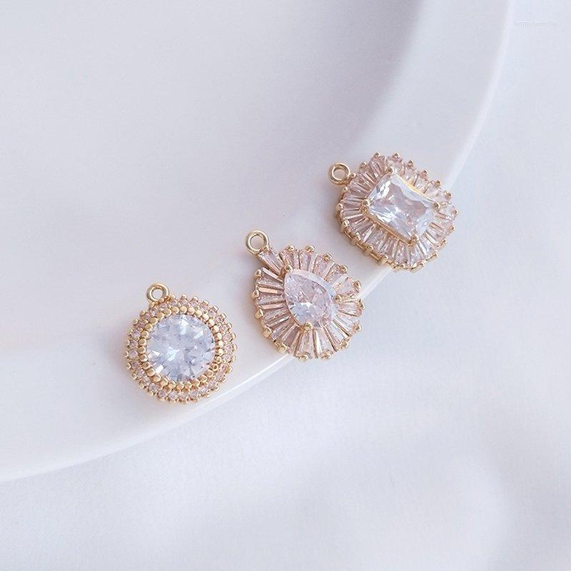 

Pendant Necklaces 2PCS With Zircon Necklace Charms For Jewelry Making Gold Plated DIY Brass Accessories