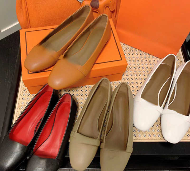 

Brand Casual Shoes Ballet Women's 2022 Summer New Leather Head Shallow Flat Low heel Single Shoes, Black