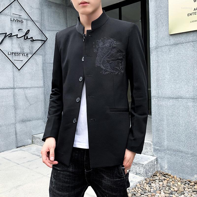 

Men's Suits HOO 2022 Men's Carp Embroidery Blazer Slim Stand Collar Casual, Gray