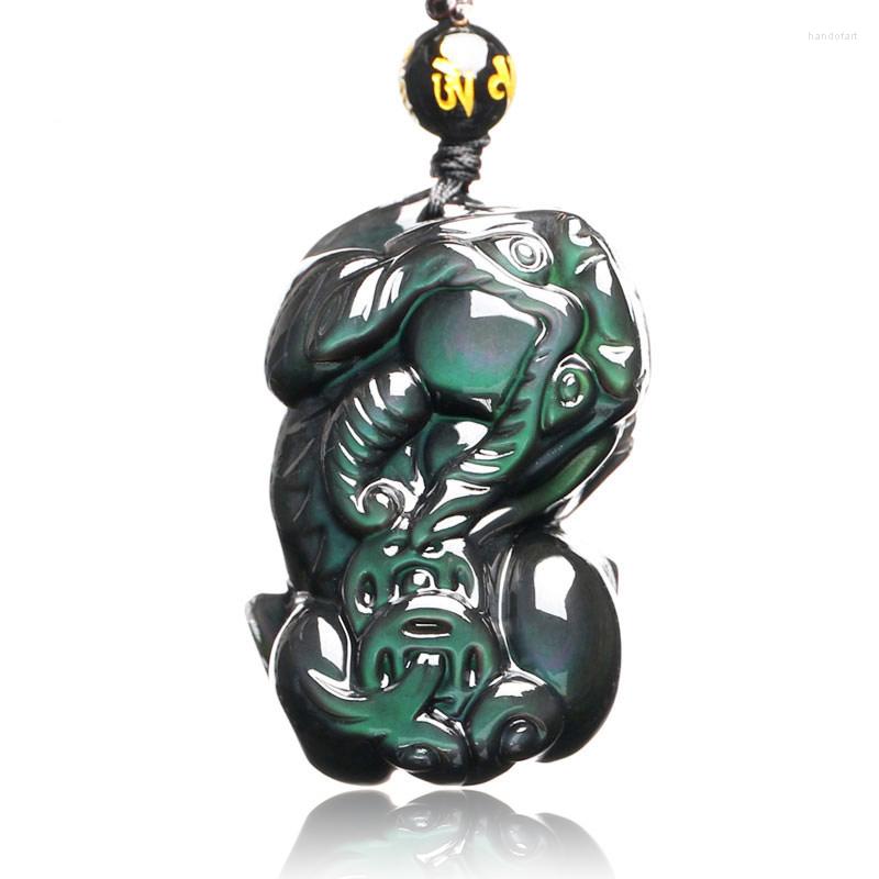 

Pendant Necklaces Jewelry Obsidian Necklace Brave Troops Peach Blossom Natural Stone Men Women Pixiu Dragon With Lucky Chain