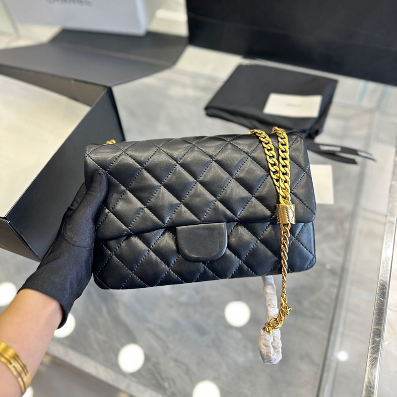 

Women Gold Pillar Classic Flap Organ Shoulder Bag Diamond Lattice Leather Quilted Adjustable Chain Luxury Designer Bag Multi Pochettes Retro Birkin Handbag Clutch, Black