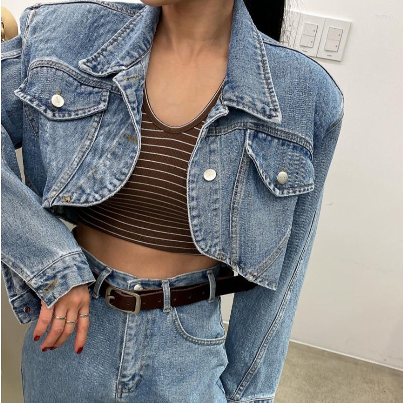 

Women's Jackets ZCSMLL Autumn Style Niche Vintage Open Navel Short Denim Jacket 2022 Korean Fashion Long Sleeve Women Casual Coat Tide, Black