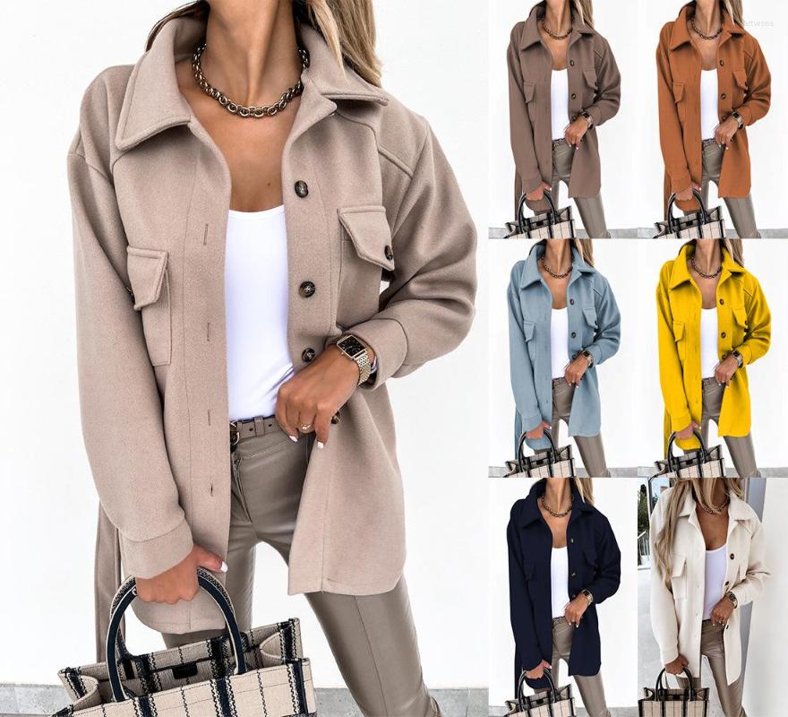

Women' Jackets Jacket Women Solid Color Woolen Coat Single-Breasted Bandage Turn-down Collar Long Sleeve Suits Woman Clothing Loose