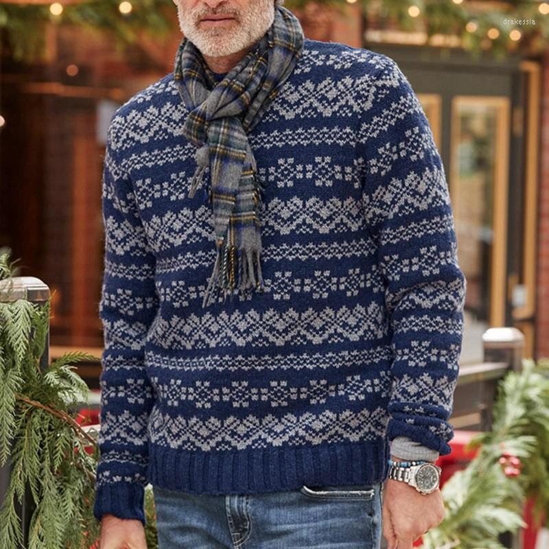 

Men's Sweaters Autumn And Winter Retro Couple Christmas Geometric Print Sweater Loose Casual All-match Men, Blue