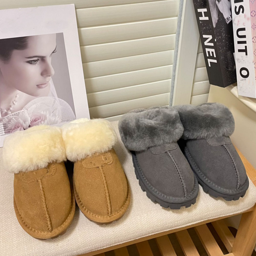 

High end brand designer new warm lovers thick soled fashionable avant-garde fur integrated plush slippers in autumn and winter of 2022, Grey