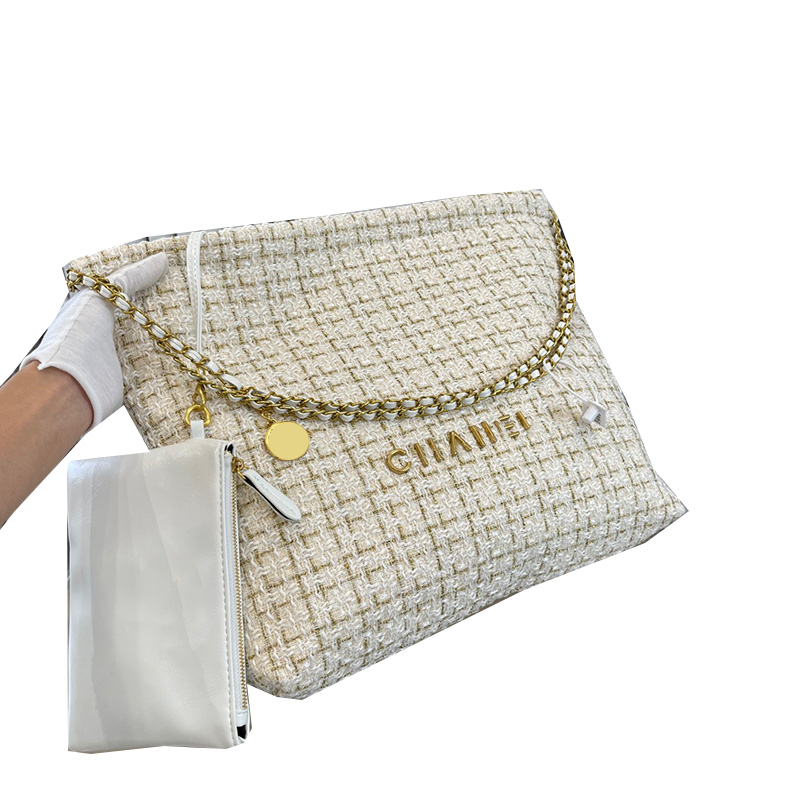 

22F/W Womens Designer Wool Tweed 22 Shopping Bags Classic Quilted Dairly Elegant Ladies Street Trends Purse GHW With Coin Charm Little Pouch Handbags 35X32CM, Box