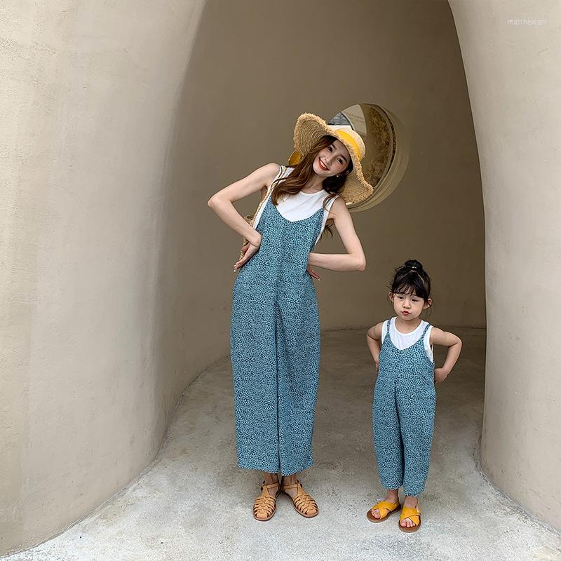 

Women's Two Piece Pants Sannian Women Set 2022 Summer Parent-child Solid Color Vest T-shirt Mother And Loose Floral Overalls Ladies Clothes, Black
