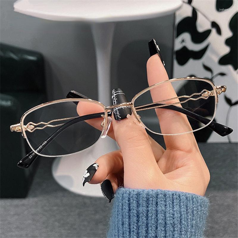 

Sunglasses Anti Blauw Licht Leesbril Vrouwen Elegante Presbyopie Brillen Prescription Half Frame Metalen Computer 4.0