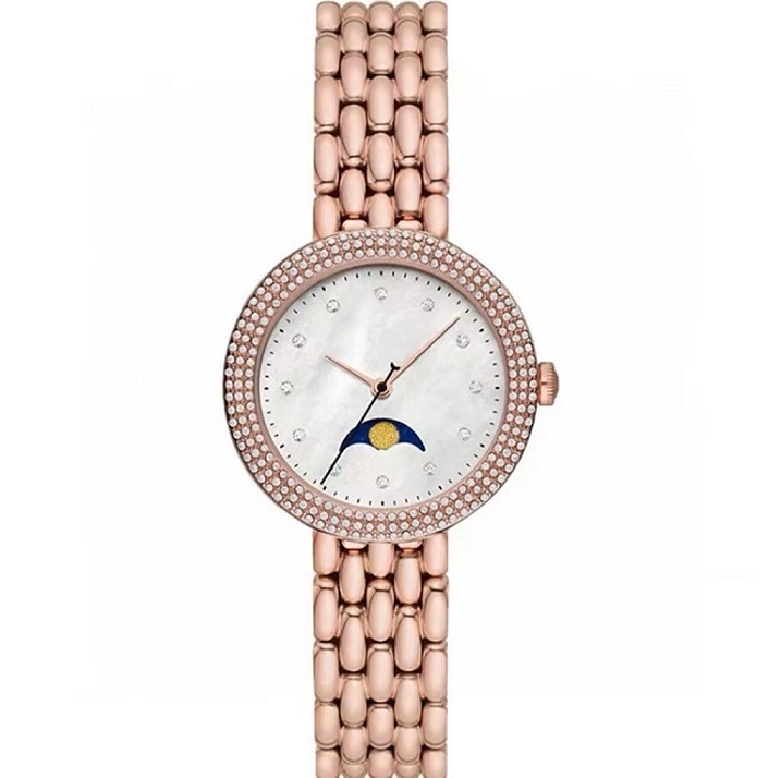

Women's fashion quartz watch rose gold case 28mm diamond imported original advanced movement electronic lunar phase function timing R11462 Casual watch