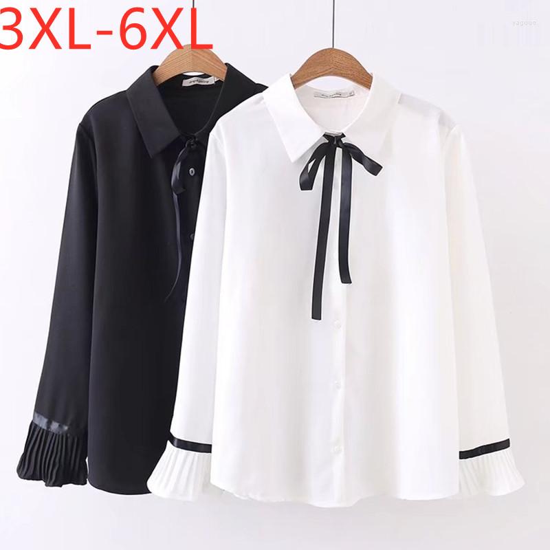 

Women's Blouses 2022 Ladies Spring Autumn Plus Size Tops For Women Large Long Sleeve Loose White Black Bow Shirt 3XL  5XL 6XL