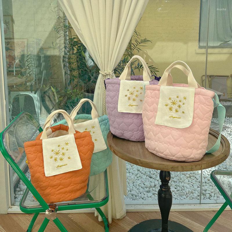 

Evening Bags Hylhexyr Candy Color Heart Bucket Tote Handbag Fashion Quilted Cotton Crossbody Purse Mommy Shoulder Bag, Sky blue