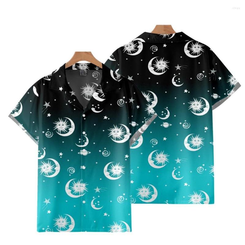 

Men' Casual Shirts Sun Moon Star Printed Gradient Hawaii Men' Short Sleeve Cuban Shirt Holiday Party Wear Vintage Clothing Streetwear, Style 1