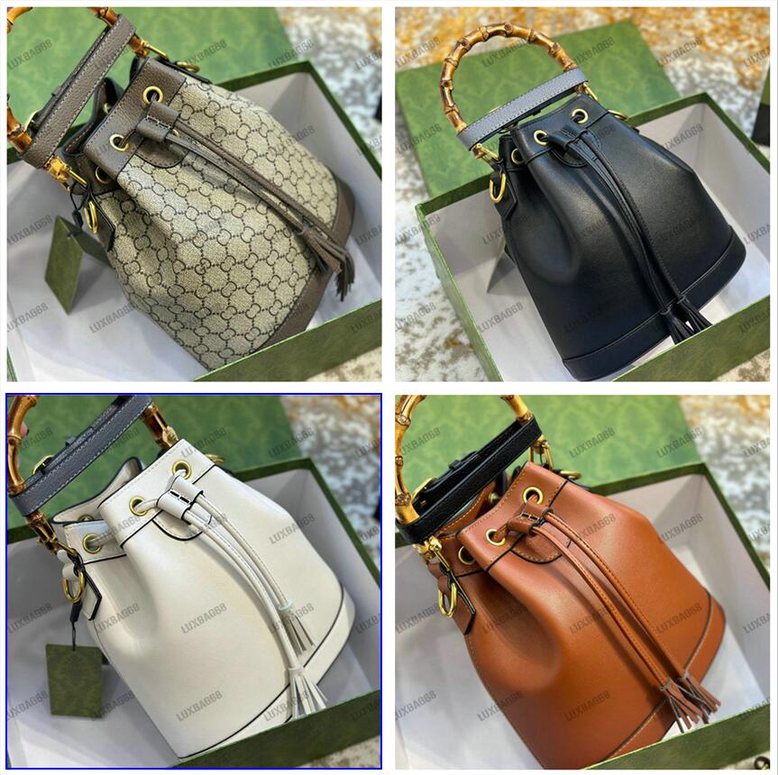

724667 Vintage Diana Bamboo Drawstring Bag Womens Designer Leather Bucket Handbag Double G Shoulder Bags Italy Luxurys Purse, 01