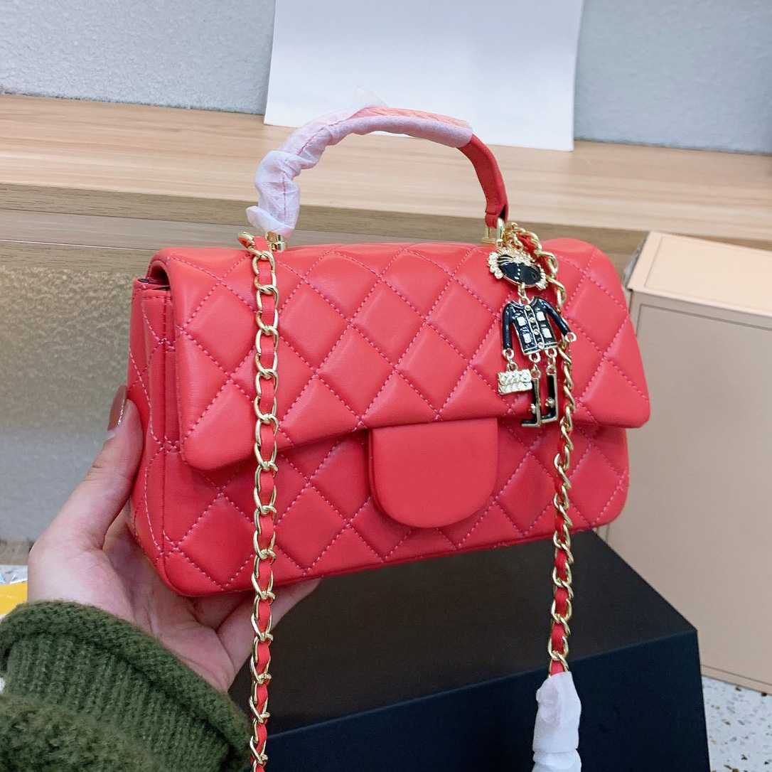 

Womens Designer Top Handle Totes Quilted Bags Lambskin Gold Metal Pendant Diamond Matelasse Chain Crossbody Purse Multi Pochette Handbags Shoulder Wallets 21CM, Box