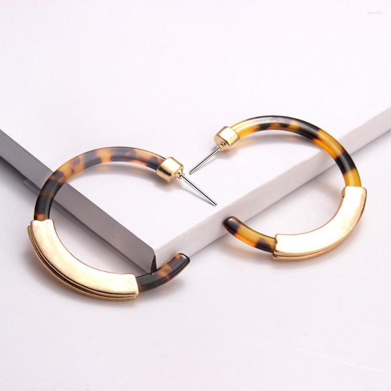 

Hoop Earrings Ins Acrylic Contrast For Women Geometric C-Shaped Girls Female Alloy Vintage Colorblock Jewelry