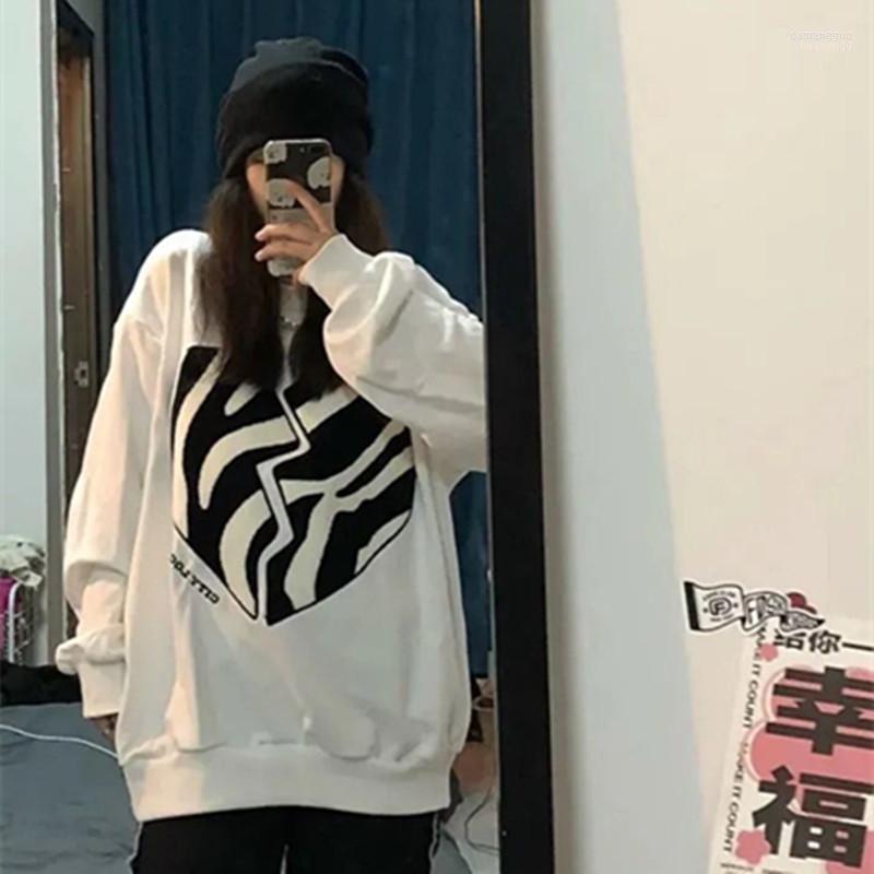 

Women's Hoodies Spring And Autumn Thin Sweatshirt Women 's Round Neck Printed Top Fashion Brand Street Hip Hop Style Loose All, White