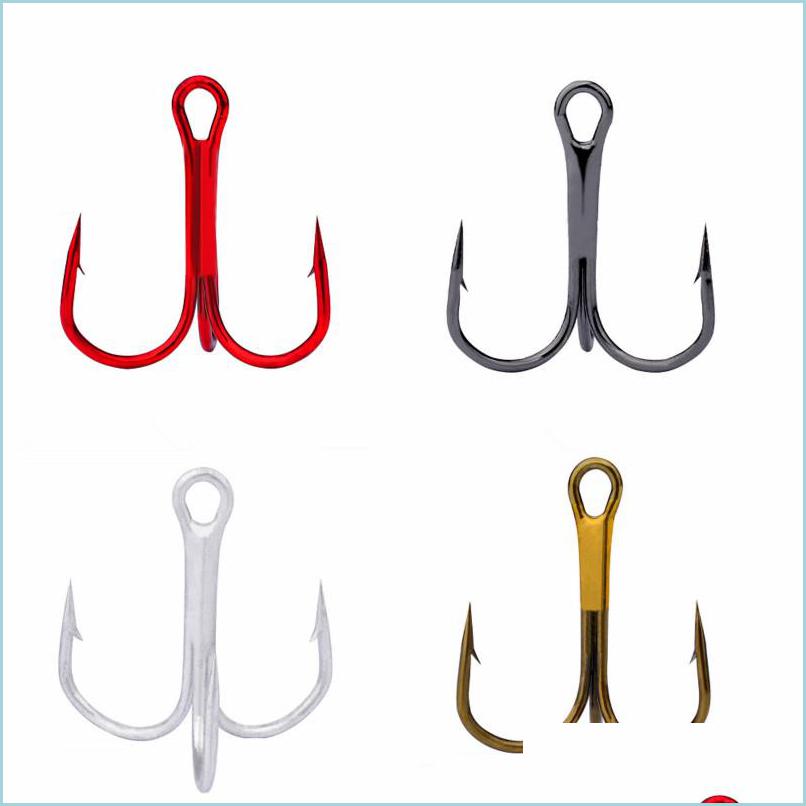 

Fishing Hooks 100Pcs 10/8/6/4/2 4 Color Triple Anchor Hook High Carbon Steel Barbed Hooks Fishhooks Pesca Carp Fishing Tackle Access Dhz1D