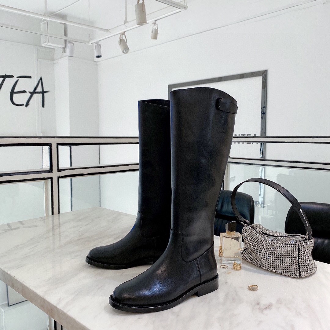 

2022 new Long Stretch Boots Ladies Shoes Women Knee High Round Toe Fashion Pleated Leather Black White Stitching Color Velvet Non-Slip