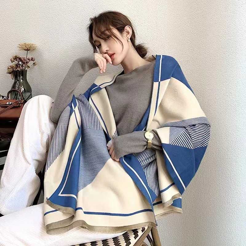 

New Korean version in autumn and winter versatile thickened warm stripe fresh and fashionable scarf air conditioning shawl Tiktok