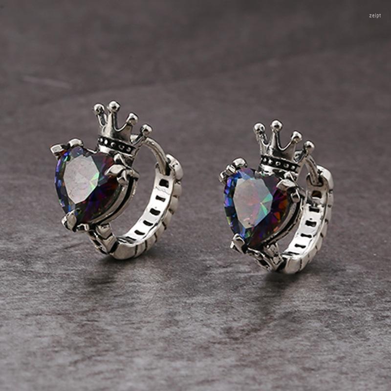 

Hoop Earrings Fashion Silver Color Crown Heart Mystic Zircon Crystal For Men Women Hip Hop Jewelry Ear Gifts