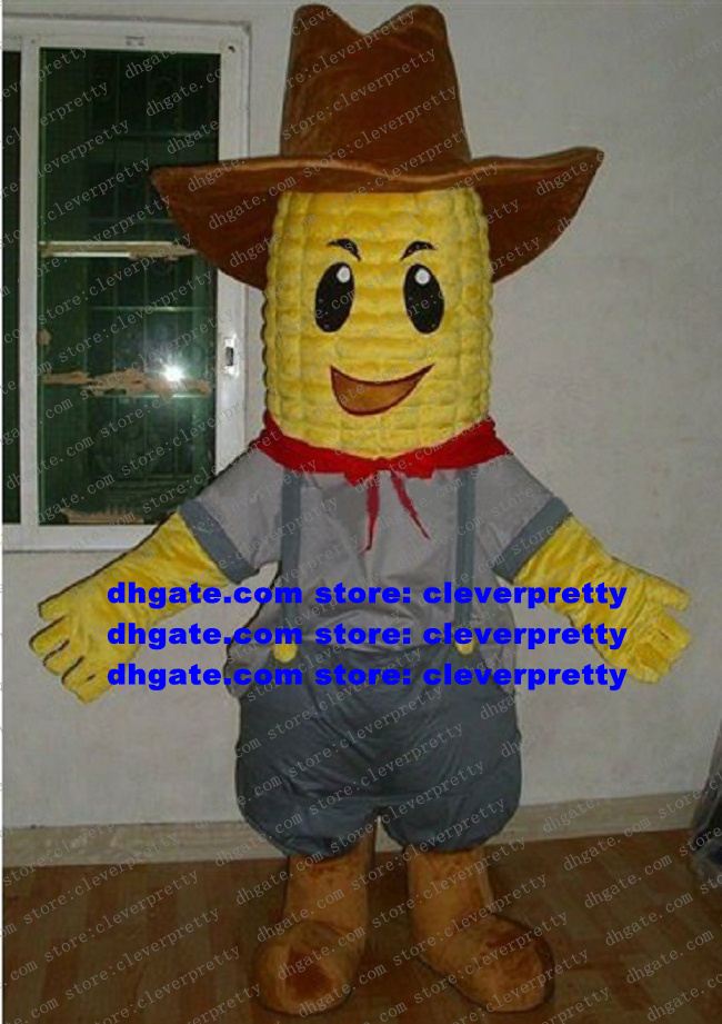 

Smart Mascot Costume Yellow Corn Maize Zea Mays Grain Plant Fancy Dress With Brown Curve Mouth Red Scarf Cylinder Body No.7761, As in photos