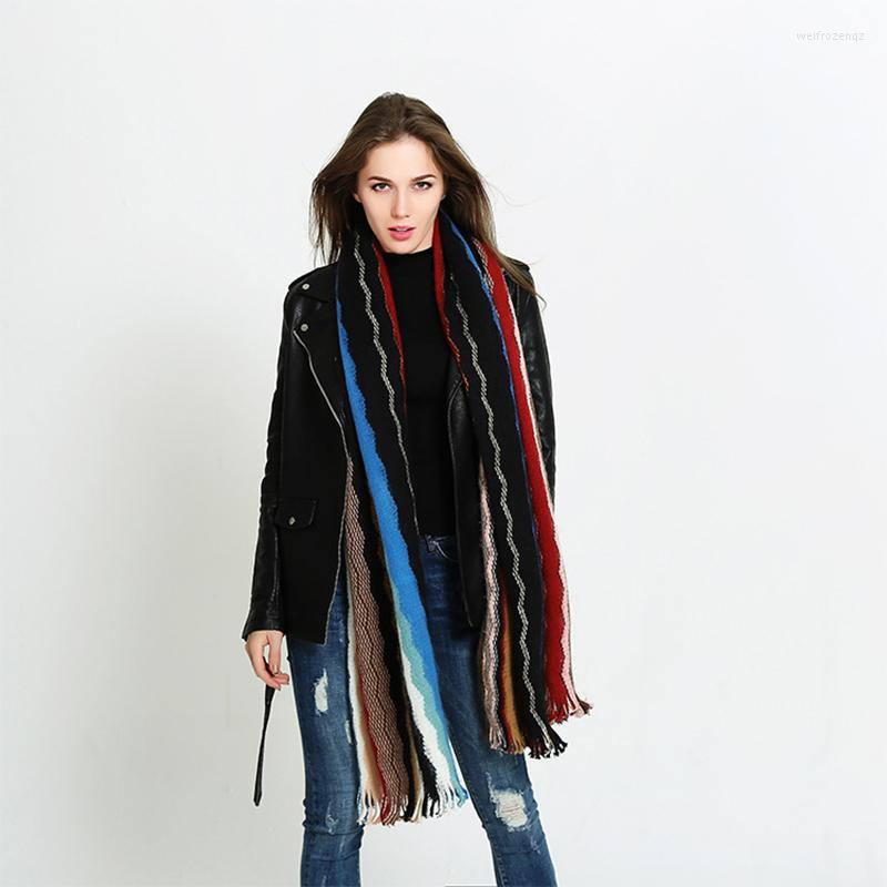 

Scarves Autumn And Winter Warm Soft Scarf Large Shawl Women Fashion Striped Color Imitation Thicken Increase