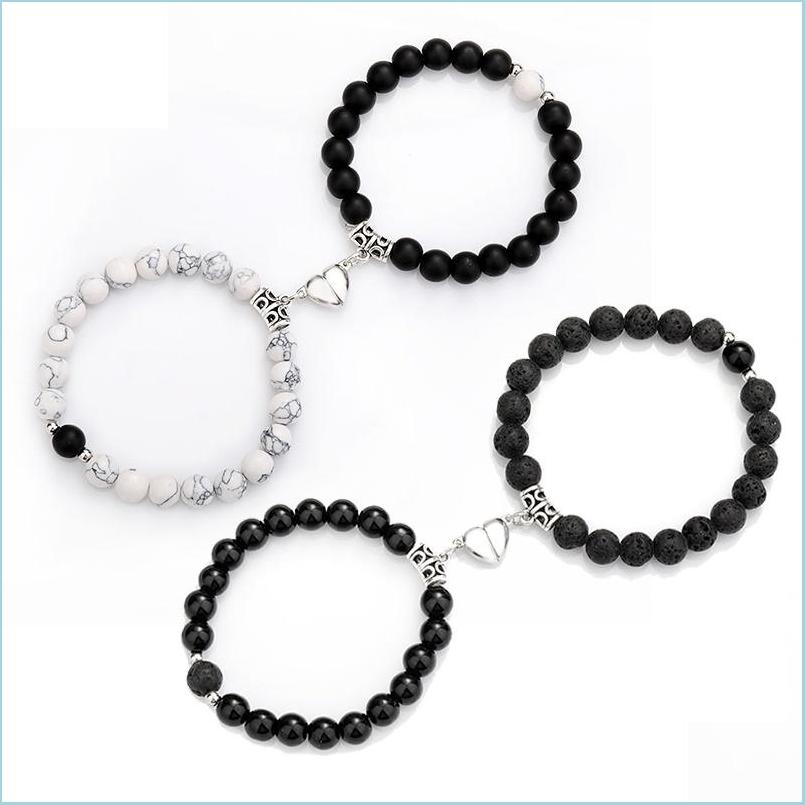 

Charm Bracelets Heart Magnetic Snap Charms Lovers Couple Bracelet Lava Stone Beads Bracelets Friendship Distance Matching Braclet Va Dhbjg
