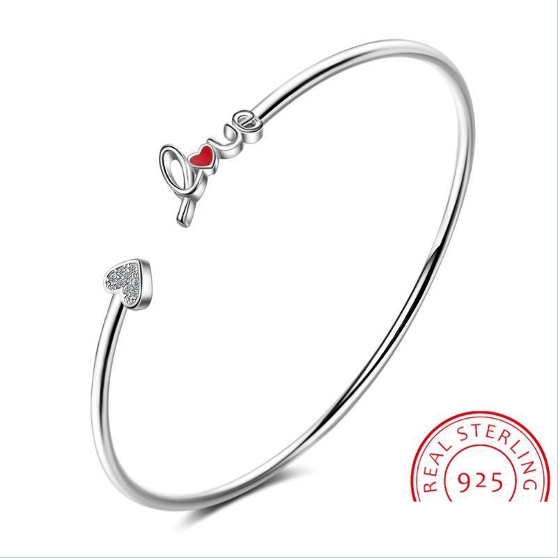 

Bangle Bangle Original 925 Pure Sier Love Letter Red Heart Shape Pseiras De Prata Fit For Women Girl Gift Of Drop Delivery Jewelry Br Dh9Rh