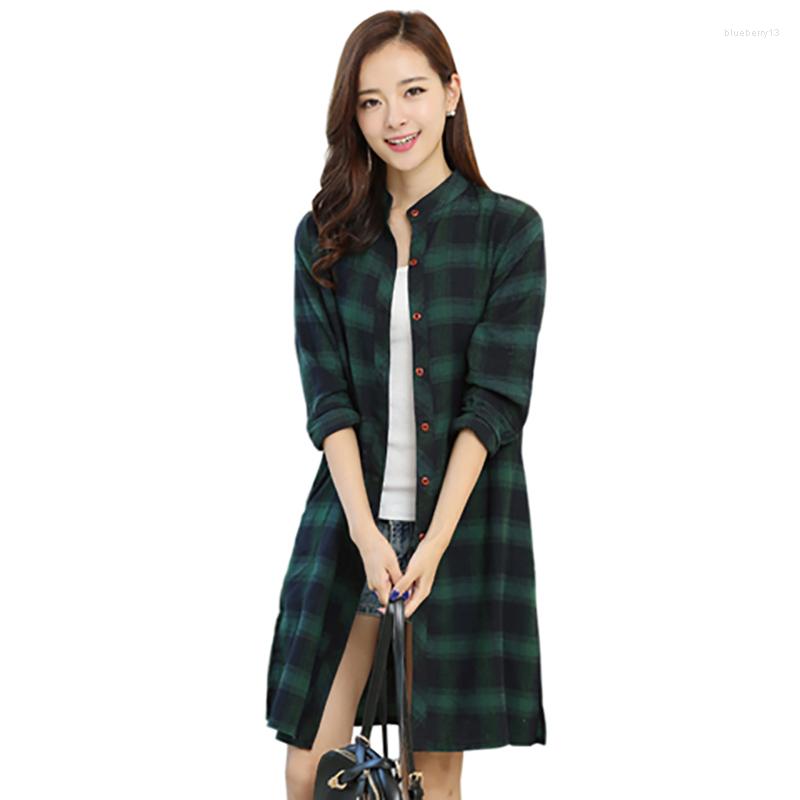 

Women's Blouses AECU 2022 Vintage Female Plaid Shirts Women Top Long Sleeve Oversized Ladies Casual Blusas Loose Checked Shirt