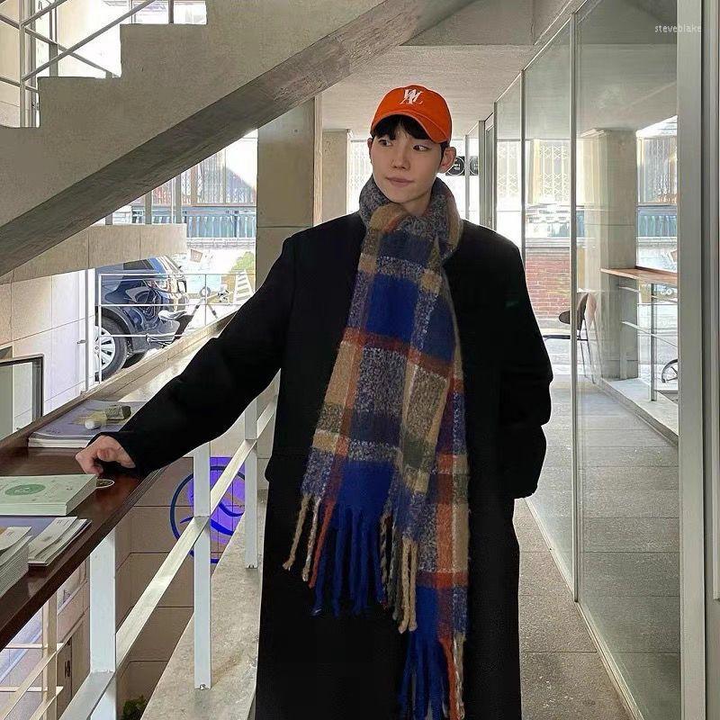 

Scarves 2022 Autumn And Winter Style Cashmere Fashion Color Checker Women's Scarf Couple's Tassel Thickened Warm Keeping Shawl