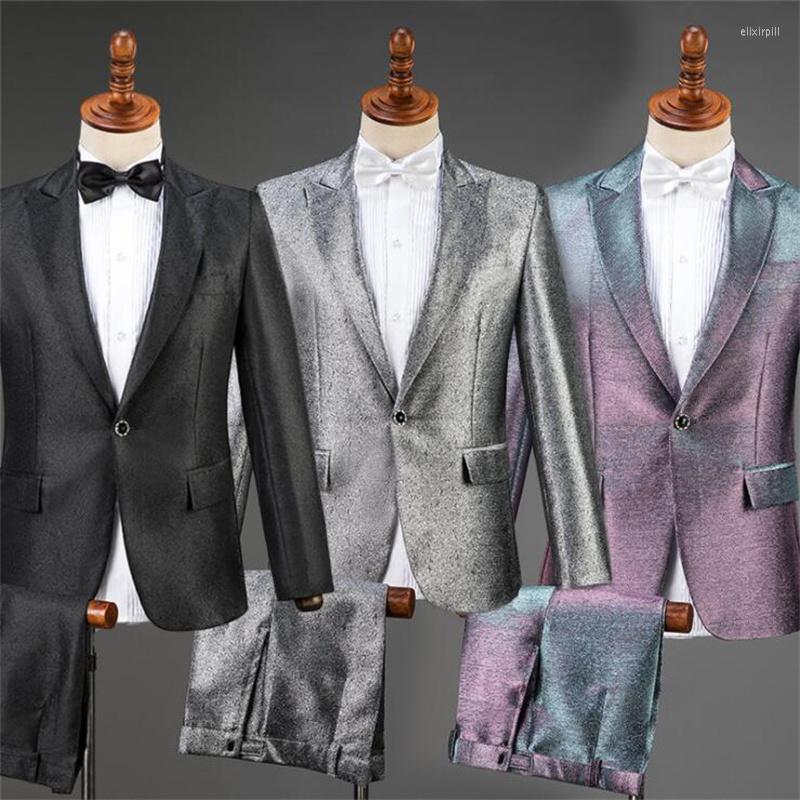 

Men' Suits Singer Stage Men Suit Set Pants Mens Wedding Black Silver Purple Arrival Slim Formal Dress Men' Groom Pant