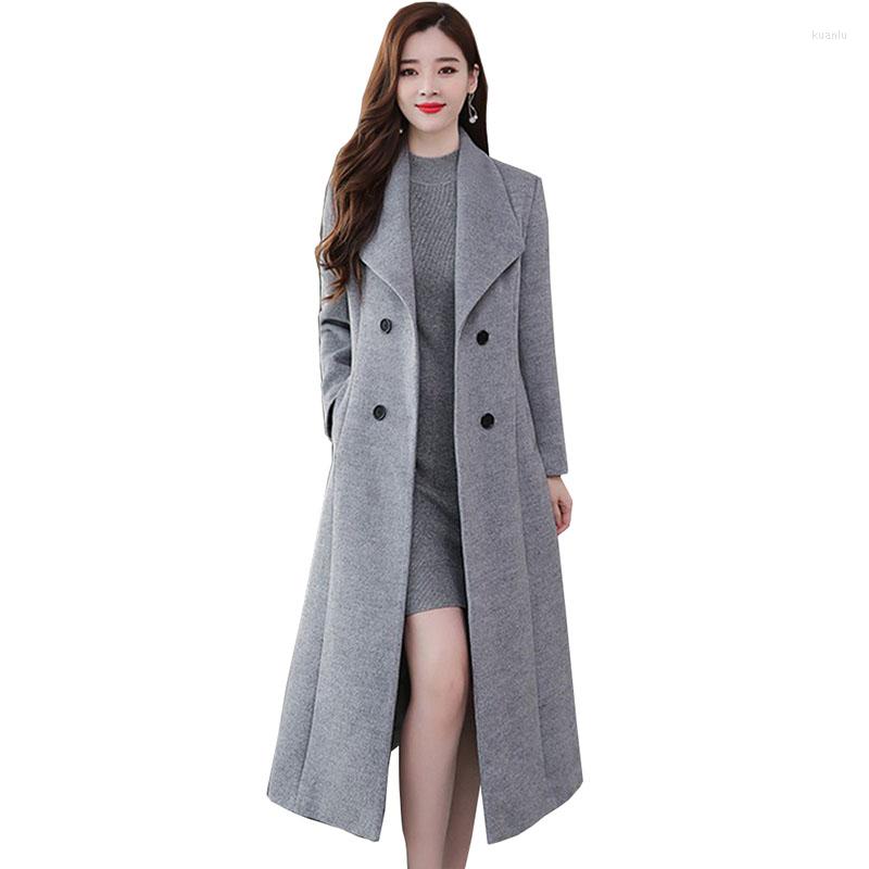 

Women' Trench Coats Quilted Thick Warm Woolen Coat Elegant Lady Long Cloth Overcoat Women Autumn Winter Clothes Windbreaker OK1052, Black