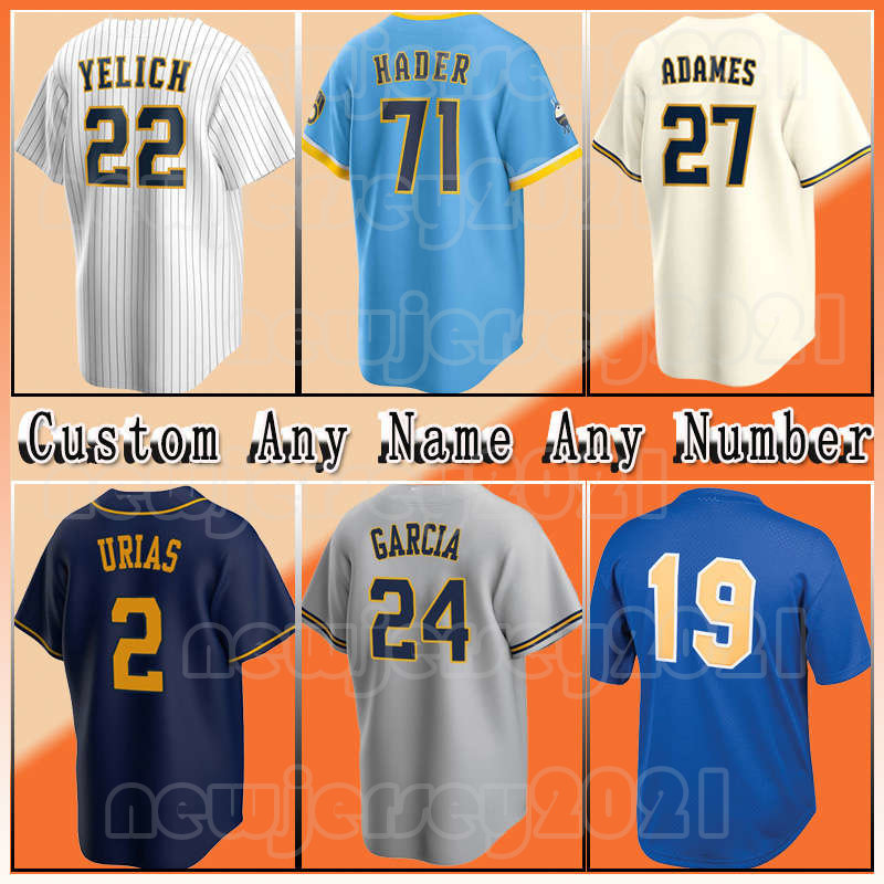 

39 Corbin Burnes Baseball 22 Christian Yelich Jersey 27 Willy Adames 19 Robin Yount Brewers Josh Hader Milwaukee Rowdy Tellez Luis Urias Hunter Renfroe Tyrone Taylor, Men custom coolbase(n j r)