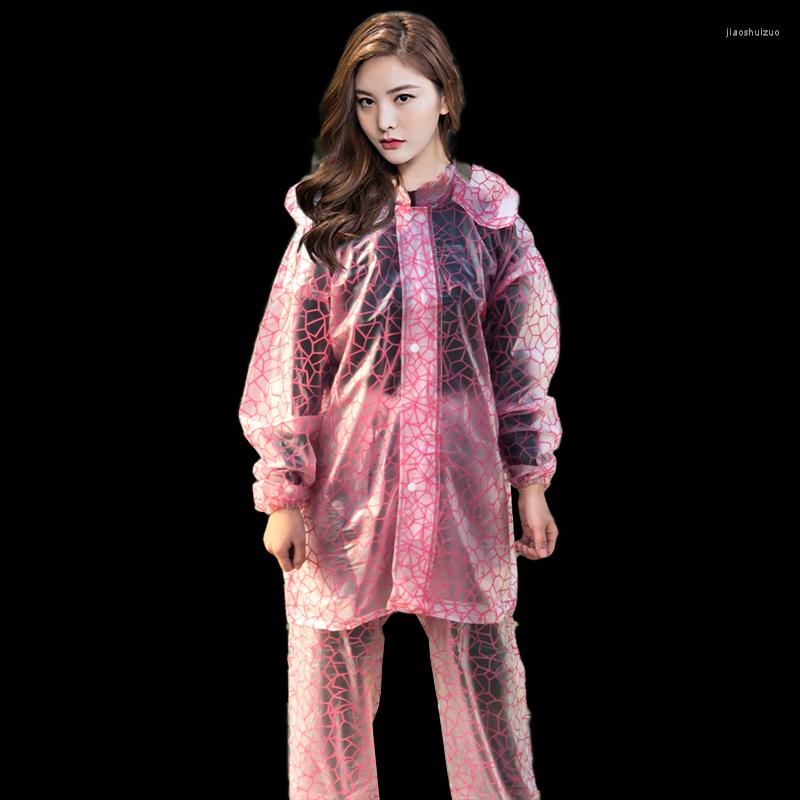 

Women's Two Piece Pants Abstract Printing Waterproof See Through PVC Raincoat Hooded Loosen Rainproof Jacket Trousers Sut, Blue