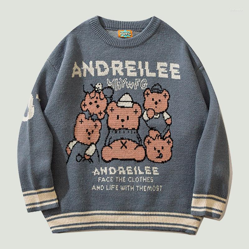 

Men' Sweaters Fashion Men' Knitted Jumper Hip Hop Harajuku Cartoon Bear Printed Streetwear Casual Oversized Pullovers Unisex Autumn, Green