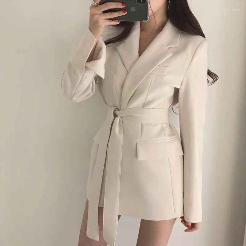 

Women' Suits Spring And Autumn Casual Women' Blazer Jacket Temperament Loose No Button Belt Long Suit Female 2022 Korean Ladies, Black