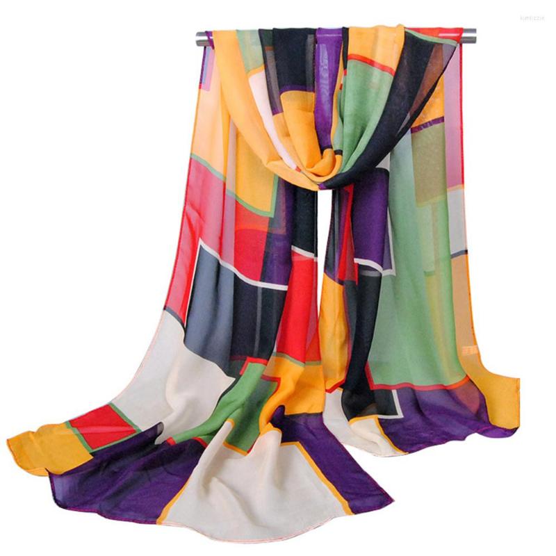 

Scarves High Quality Silk Scarf Geometric Design Women Fashion Elegant Sunscreen Lady Shawl Beach Chiffon
