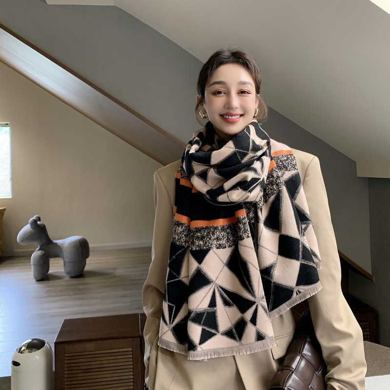 

Autumn and winter fashion versatile geometric scarf womens multifunctional thickened warm shawl imitation cashmere scarf Bib