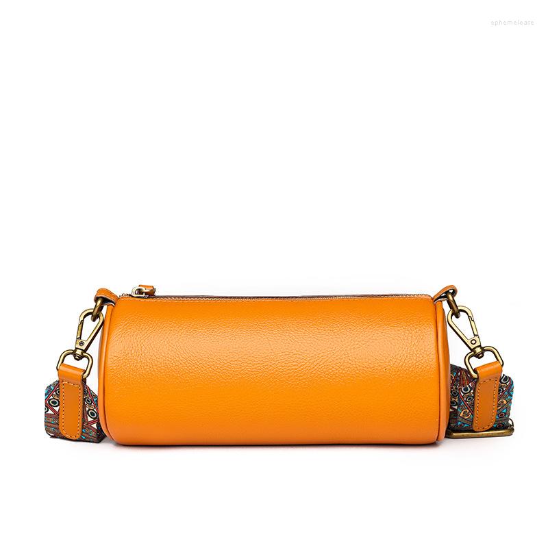 

Evening Bags High Quality Leather Handbag Women Shoulder Messenger Retro Solid Zipper Barrel One Straddle Bag, Dark at midnight