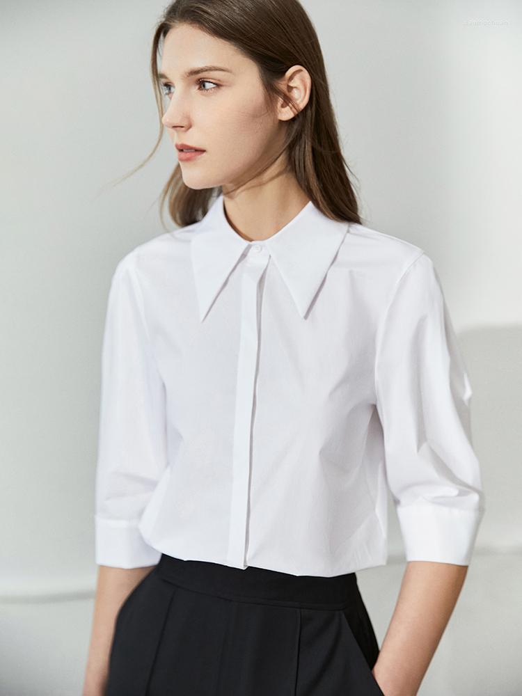 

Women' Blouses Amii Minimalist Summer Clothing Cotton Regular White Shirt Commuter Professional Fashion Female Tops 12260016